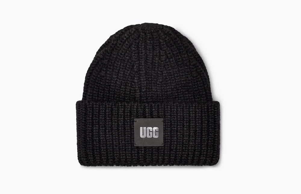 Ugg Beanies Womens - Ugg Chunky Rib Black - 689RSVQNA